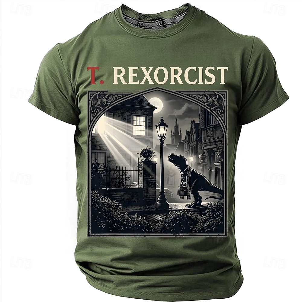 Men's T. REXORCIST Funny Movie Parody T-Rex Dinosaur Priest Silhouette Graphic T-Shirt Gothic Horror Noir Style Casual Short Sleeve Tee Halloween Gift Designer Clothing Apparel S M L XL XXL XXXL 2026 - $21.99 –P7