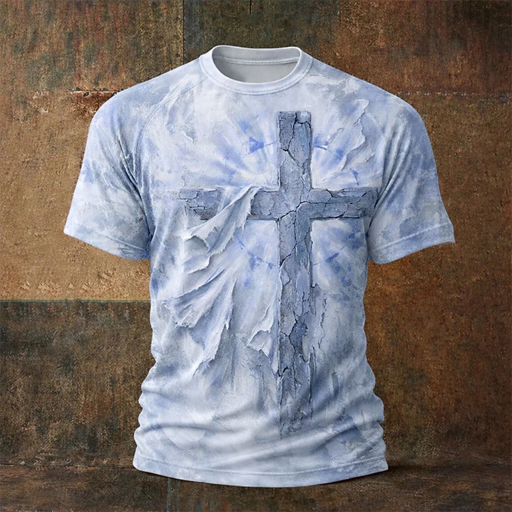 Camiseta bíblica 3D cruz cristiana t-shirt de manga corta camiseta 3D imprimir camiseta de cuello redondo religiosa patriótica casual diaria fiesta azul claro rosa caqui verano primavera ropa 2026 - $21.99 –P2