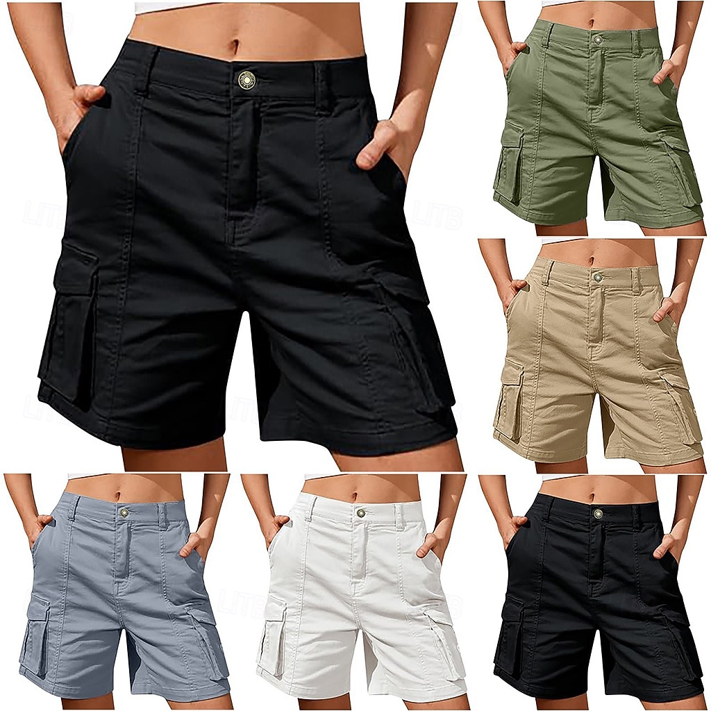 Women's Bermuda shorts Cargo Shorts Shorts Summer Shorts Vacation Fashion Casual Daily Short Mid Waist Solid Color Plain Patchwork Zipper Pocket Comfort Quick Dry Soft Micro-elastic Streetwear Beach 2026 - $33.99 –P1
