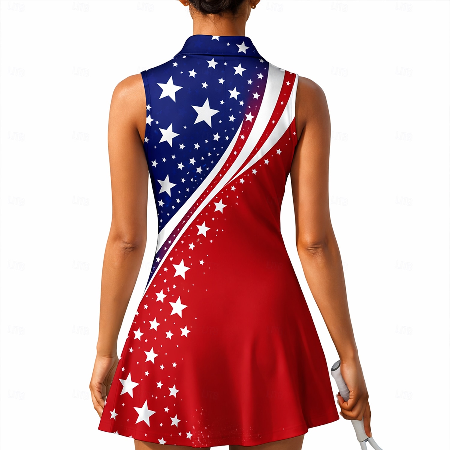 Amerikas 250. Jahrestag Tag der Unabhängigkeit Damen Geometrisch Nationalflagge Tenniskleid Sportkleid Ärmellos Druck Atmungsaktiv Tennis Golfspiel Badminton Polokragen Reißverschlusskragen Kleid Rot 2026 - $27.99 –P2