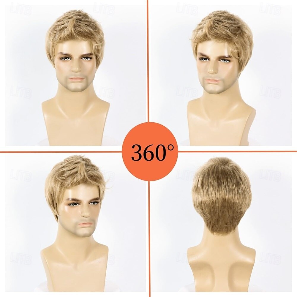 Parrucca bionda da uomo, corta, liscia, in capelli sintetici biondi, per uso quotidiano, costume anime, Halloween, cosplay e feste (adatta a circonferenze della testa di 21-22,5 pollici). del 2026 a $28.99 –P2
