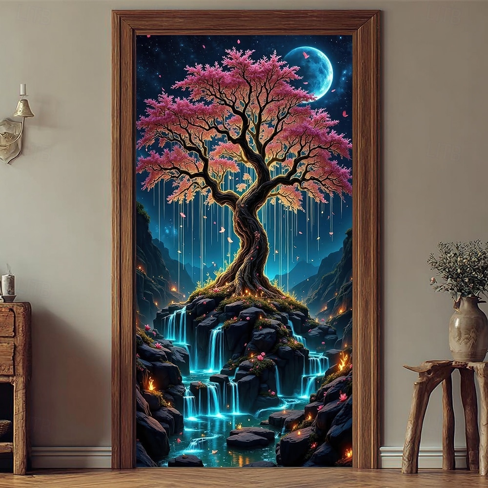 Árvore da vida, lua cheia gigante, raízes brilhantes, paisagem noturna mística, banner de porta, tapeçaria de parede, decoração para casa, decoração de porta de entrada, decoração de hall de entrada, de 2026 por $17.99 –P9