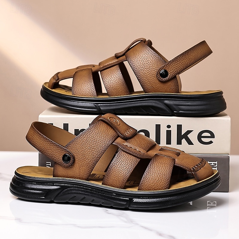 Sandalias casuales de verano de piel sintética para hombre: correas transpirables, tacón y plantilla ajustables, comodidad ligera, perfectas para vacaciones en la playa, resorts, piscinas y ocio al aire libre. 2026 - $46.99 –P3