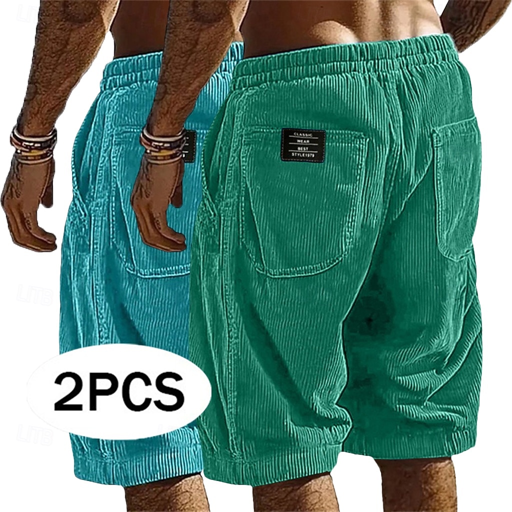 Herren Shorts Freizeitshorts Cordshorts Tasche Elastischer Bund Einfach Komfort Atmungsaktiv Über dem Knie Lässig Outdoor Strand Urlaub Mode Schwarz + Khaki Armeegrün+Grau Mikroelastisch 2026 - $35.99 –P5
