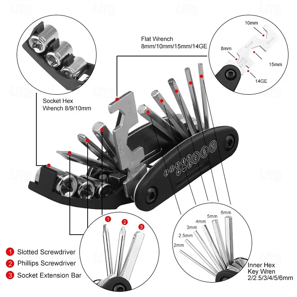 16 in 1 Portable Bicycle Repair Tools Kit Hex Wrench Nut Tire Screwdriver Motorcycle Bicycle Repair Tools 2026 - $9.99 –P5