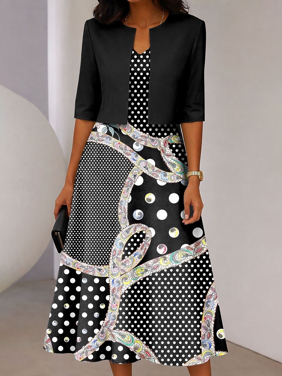 Pentru femei Set de rochii Rochie Midi Rochie A line Elegant Casual Grafic Geometric Imprimeu Rochii Midi Manșon Jumate În V Zilnic Albastru piscină Negru Roșu-aprins Vară Primăvară Fit regulat 2026 - $41.99 –P1