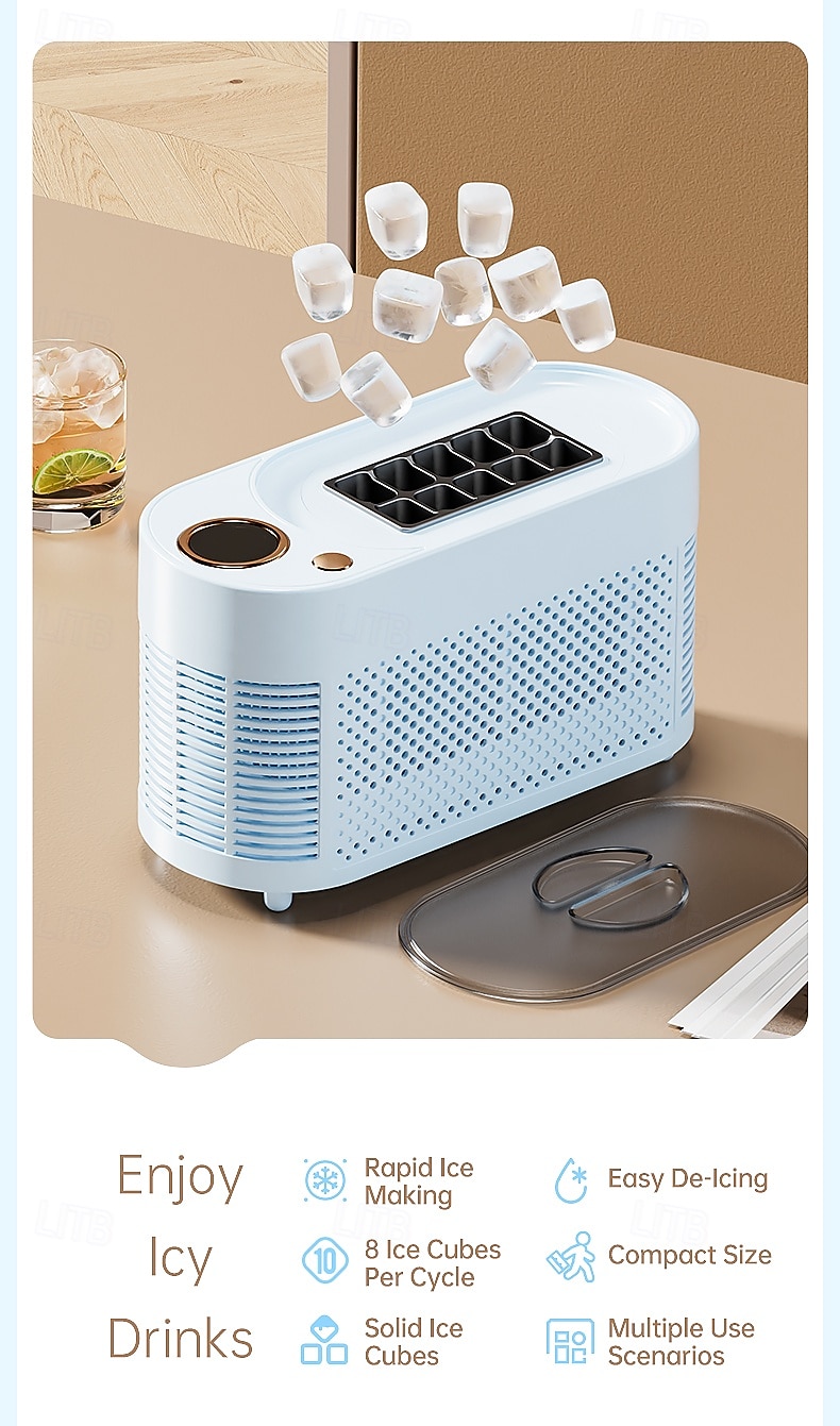 Миниатюрный портативный льдогенератор, настольный, быстрое приготовление льда за 10-15 минут, 8 твердых кубиков льда за цикл, компактный, небольшой, быстродействующий льдогенератор для дома, офиса, 2026 - $115.99 –P2