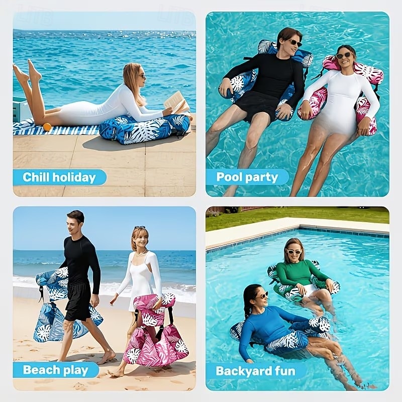 Aufblasbarer Poolstuhl, gepolsterte Schwimmliege aus PVC-Oxford-Gewebe mit Poolnudelhalterung, Poolliege für Erwachsene für Pool, See, Strand, Gartenparty, sommerliche Entspannung 2026 - $31.99 –P4