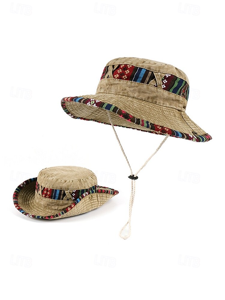 Ανδρικό καπέλο bucket από μείγμα βαμβακιού σε μποέμ στιλ με έθνικ σχέδια, πολύχρωμο σχέδιο – ιδανικό για καθημερινή χρήση και ταξίδια διακοπών 2026 - $11.99 –P4