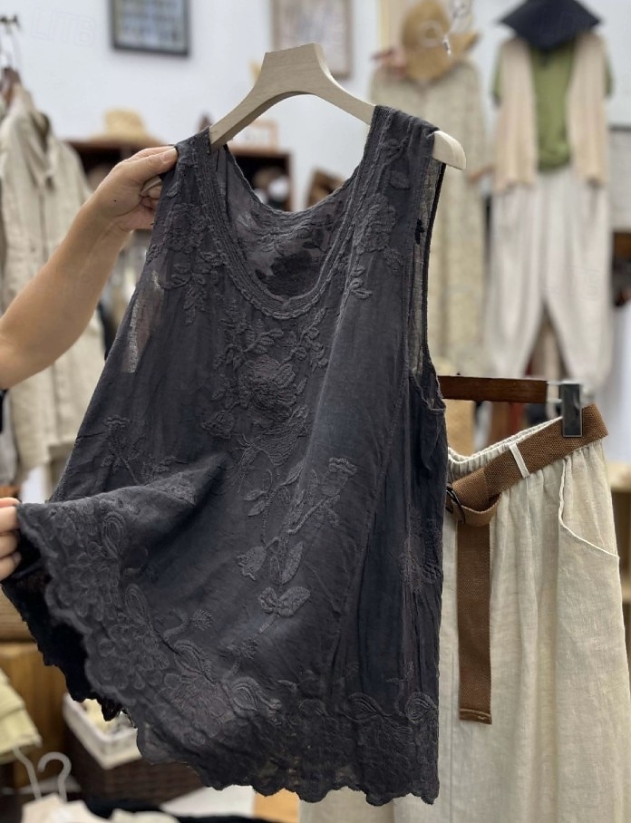 Damskie Koronkowa koszula Jednokolorowe Elegancja Bohema Urlop Bez rękawów Półgolf Długie topy Codzienny Święto Weekend Czarny Biały Rumiany róż Jasnobrązowy Khaki Lato Wiosna 2026 - $21.99 –P3