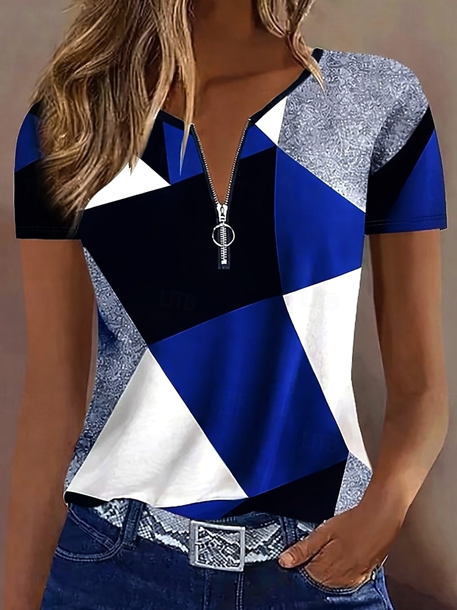 Dámské Tričko Zip Čtvrtletní zip Grafika Geometrický Abstraktní Vinobraní Tropický vzhled Havajské Krátký rukáv Tričkový Běžné topy Svatba na pláži Denní Sport Vodní modrá Černá Světlá růžov 2026 - $9.49 –P8