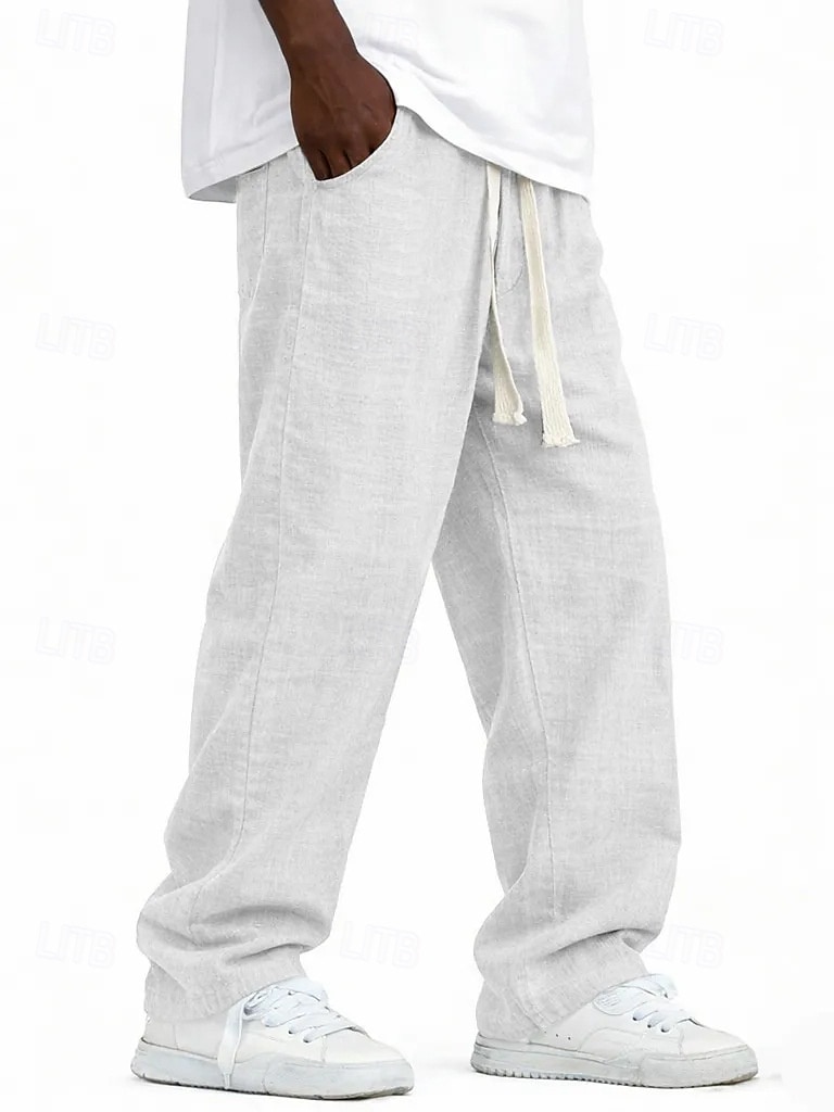 Men's Linen Pants Trousers Summer Pants Baggy Pants Pocket Elastic Waist Straight Leg Solid Color Comfort Comfortable Full Length Casual Daily Holiday Vacation Fashion Blue Black Inelastic 2026 - $25.99 –P8
