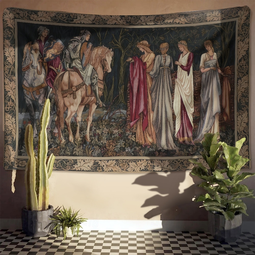 Tapisserie murale médiévale représentant le roi Arthur, un chevalier, avec le texte d'Arthur, une croix celtique et un écu royal. Tissu vintage à suspendre, idéal pour une bibliothèque, un garage de 2026 ? $42.99 –P6