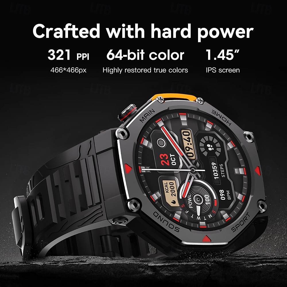 Nuovo smartwatch impermeabile 5 ATM, ideale per attività all'aperto, monitoraggio sportivo, pagamenti PayPal, chiamate Bluetooth, schermo HD da 1,45" 466*466, smartwatch indossabile 2025 del 2026 a $76.99 –P12