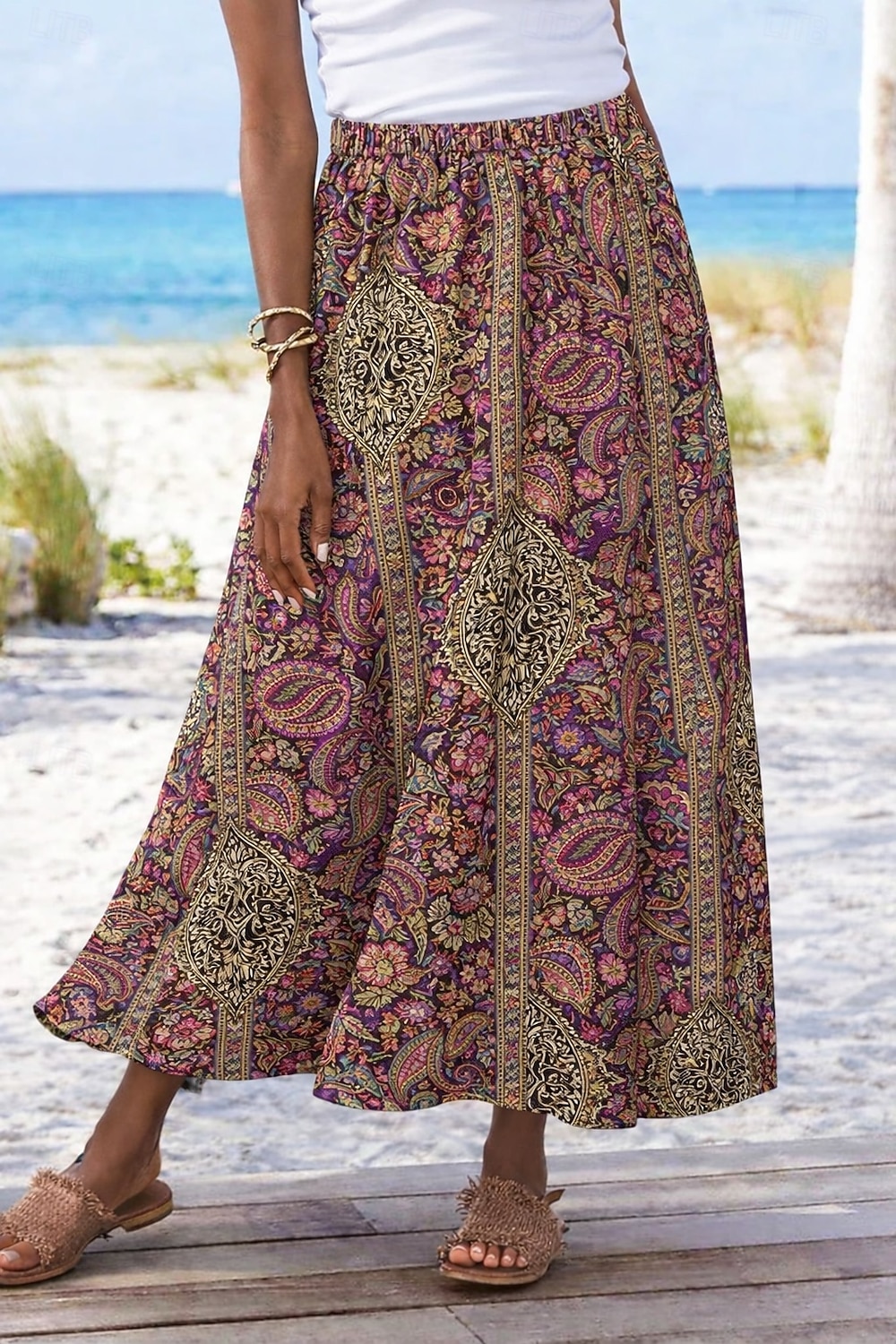 Per donna Gonna da vacanza Elegante Bohemien Vintage Casual Maxi Vita Alta Gonne Floreale Grafico Paisley Tasca Stampato Inelastico Quotidiano Spiaggia Blu blu navy Rosso Estate del 2026 a $48.99 –P3