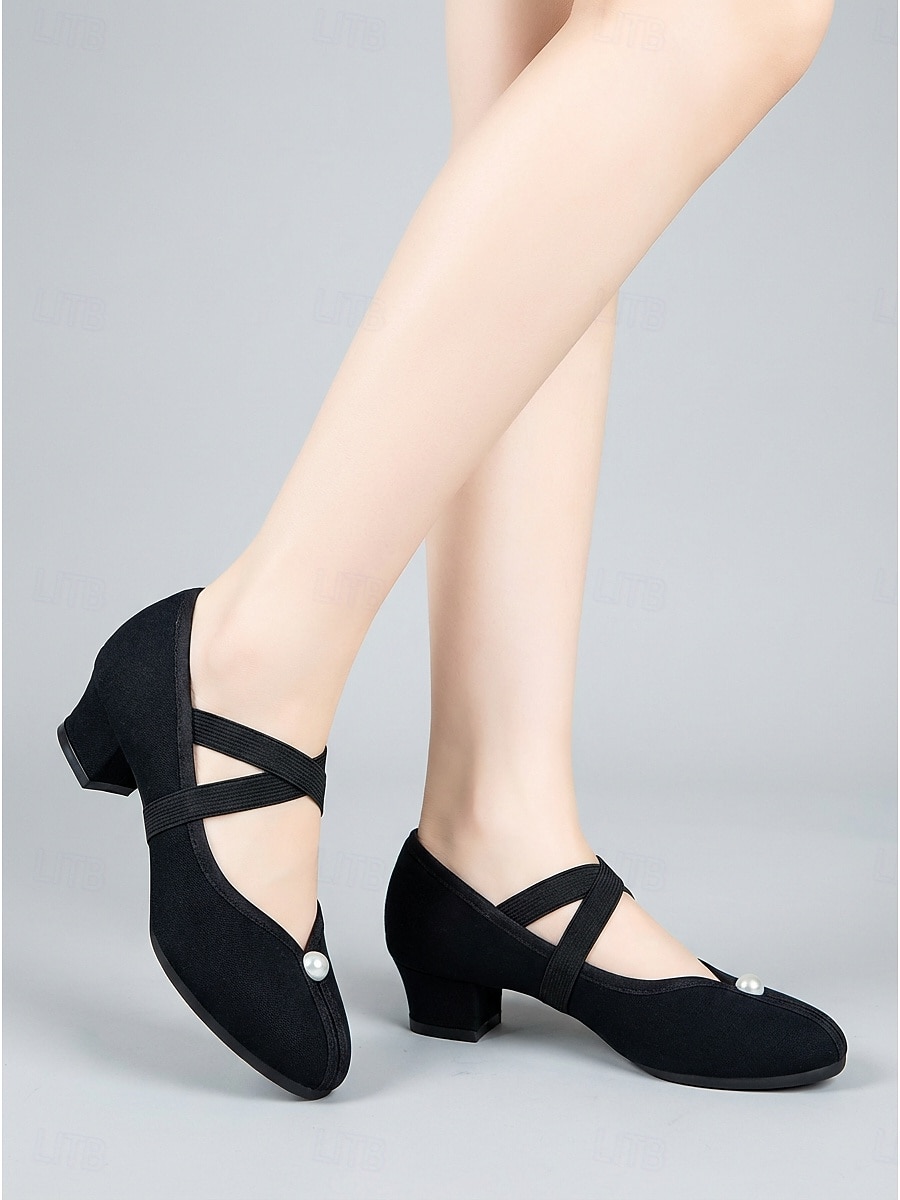 scarpe da ballo da donna nere con tacco basso - comode scarpe da ballo da sala &ballerine da ballo latino del 2026 a $34.99 –P2