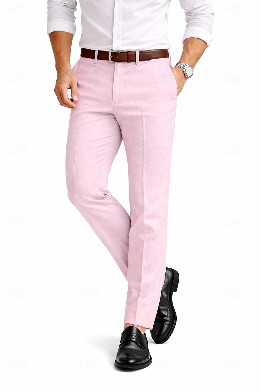 Uomo Cotone Lino Pantaloni Eleganti Pantaloni casual Affari Ufficio Vintage Classico & Senza Tempo Formale Bianco Rosa Borgogna Primavera & Estate Pantaloni Tinta unica Vestibilità aderente Lungo del 2026 a $39.99 –P6