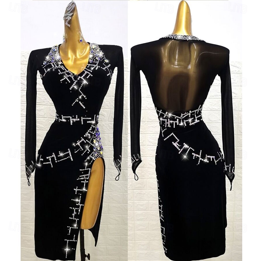 Danza Latina Vestito Strass Per donna Feste Allenamento Performance Manica Lunga Spandex Nylon del 2026 a $264.49 –P1