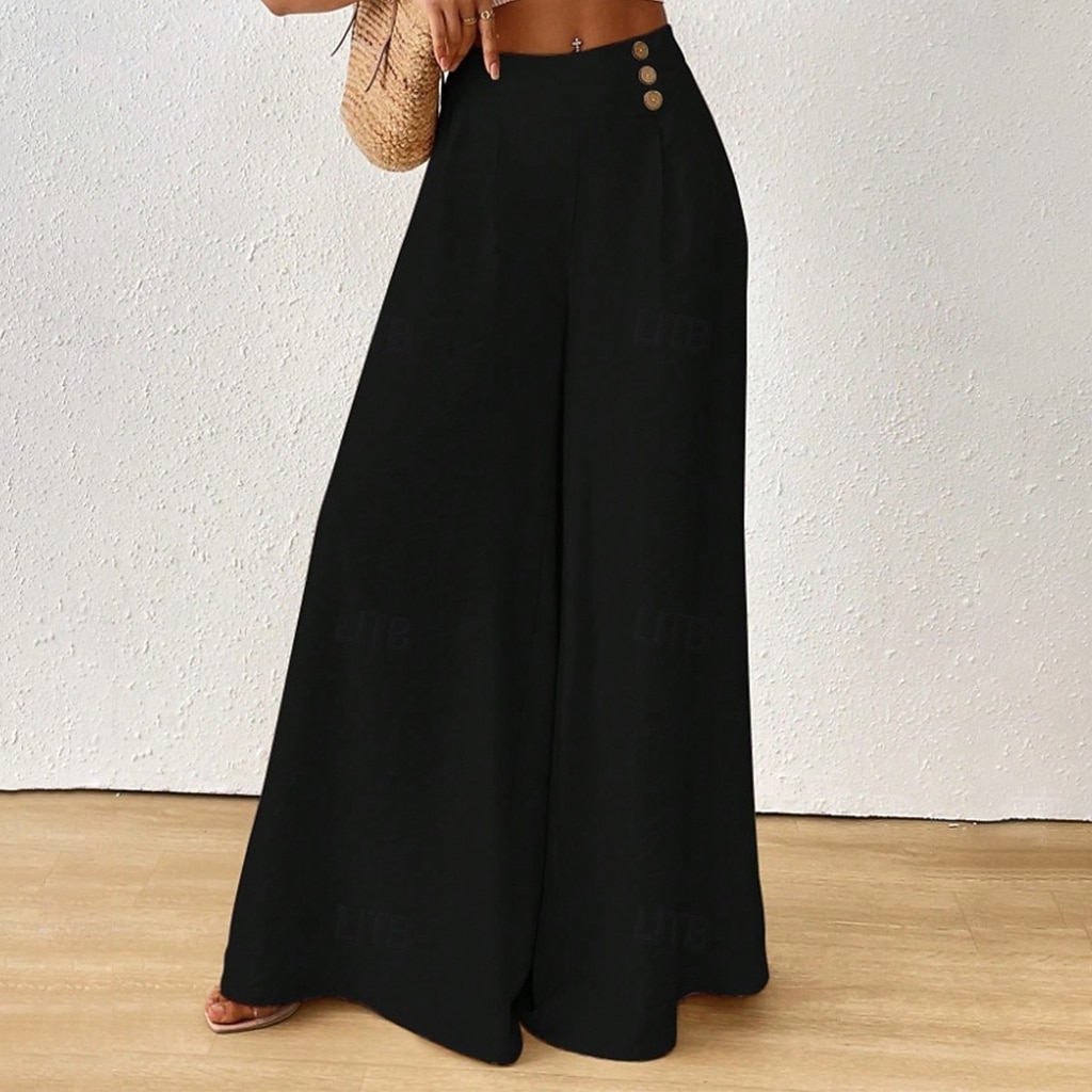 Women's Trousers Summer Pants Beach Pants Casual Pants Vacation Fashion Casual Daily Full Length High Waist Solid Color Plain Pocket Wide Leg Comfort Lightweight Soft Inelastic Streetwear Beach 2026 - $27.99 –P2