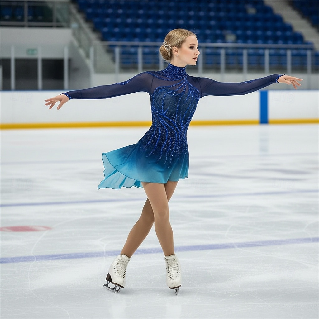 Vestido de patinaje artístico Mujer Patinaje Sobre Hielo Vestidos Azul Laguna Retazos Espalda Abierta Elástico Entrenamiento Competición Ropa de Patinaje Clásico Cristal / Strass Manga Larga Patinaje 2026 - $274.29 –P2