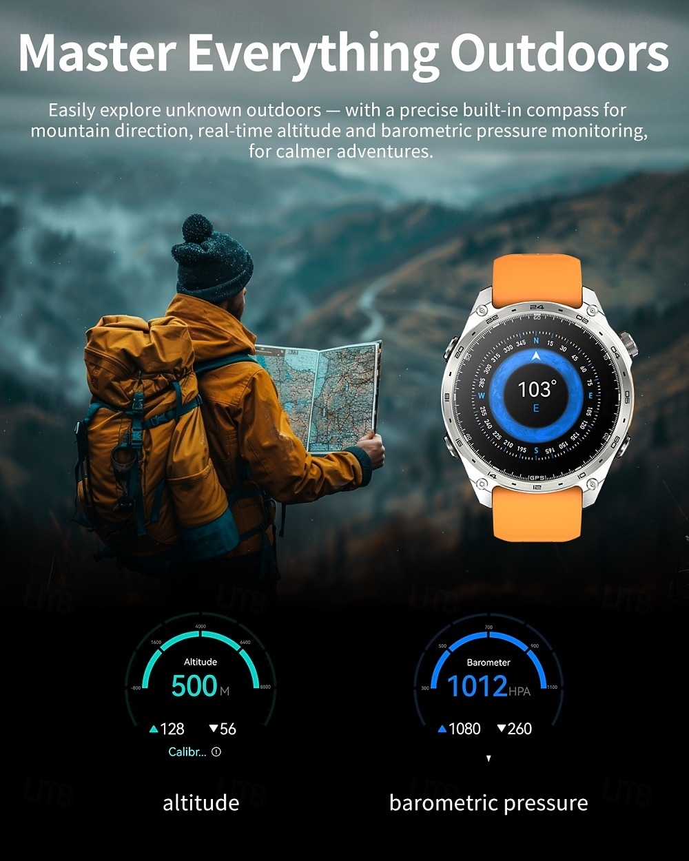 Smartwatch da uomo Amolde HD300 Pro con GPS, mappe offline, memoria da 4 GB, registratore, torcia, sport all'aria aperta, barometro, altimetro e bussola. del 2026 a $97.99 –P11