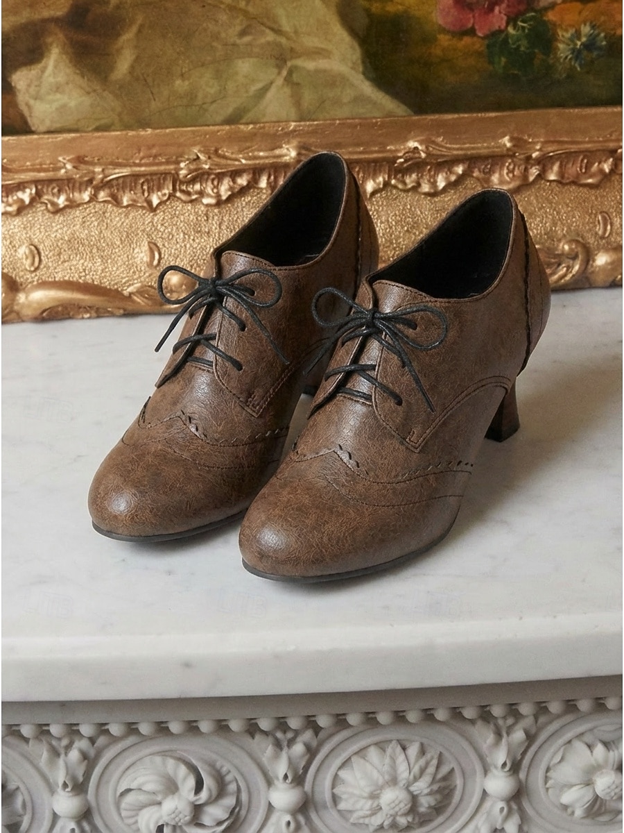 Women's Victorian Style Lace-Up Oxford Pumps - Elegant Edwardian Retro Heeled Booties with Scalloped Brogue Detail and Spool Heel for Vintage Weddings, Period Costumes & Classic Tea Parties 2026 - $64.99 –P3