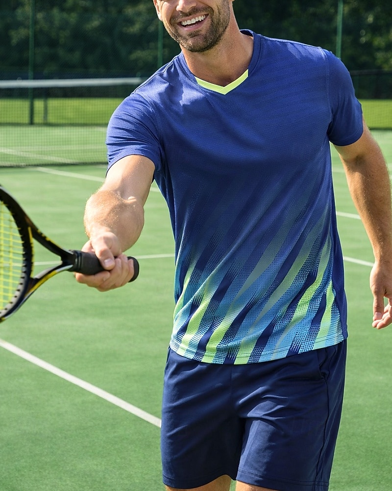 בגדי ריקוד גברים שיפוע חולצת ספורט חולצת טניס שרוולים קצרים ייבוש מהיר מתיחה פתילת לחות נושם טניס גולף פיקלבול צווארון V צמרות כחול ים ירוק בגדי טניס 2026 - $24.99 –P4