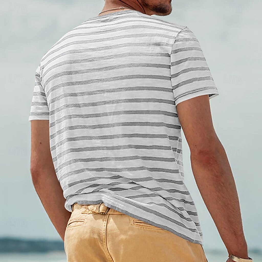 Herren T Shirt Kurzarmshirt T-Shirt Kurzarm Rundhalsausschnitt Sommer Frühling Gestreift Horizontale Streifen Mode Streetwear Stilvoll Patchwork Farbblock Streifen Lässig Täglich Outdoor Schwarz Rote 2026 - $16.49 –P6