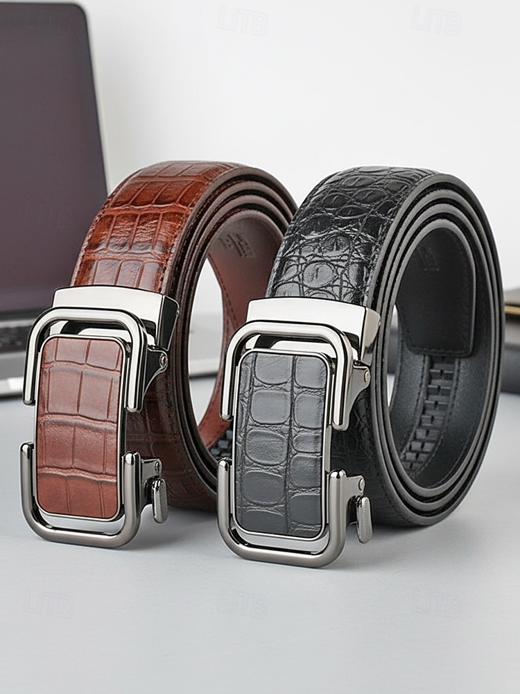 Herren-Gürtel aus echtem Leder mit Krokodilmuster, schwarz & braun, elegantes Accessoire für formelle und legere Anlässe wie Hochzeiten, Partys und den täglichen Geschäftsalltag 2026 - $19.99 –P3