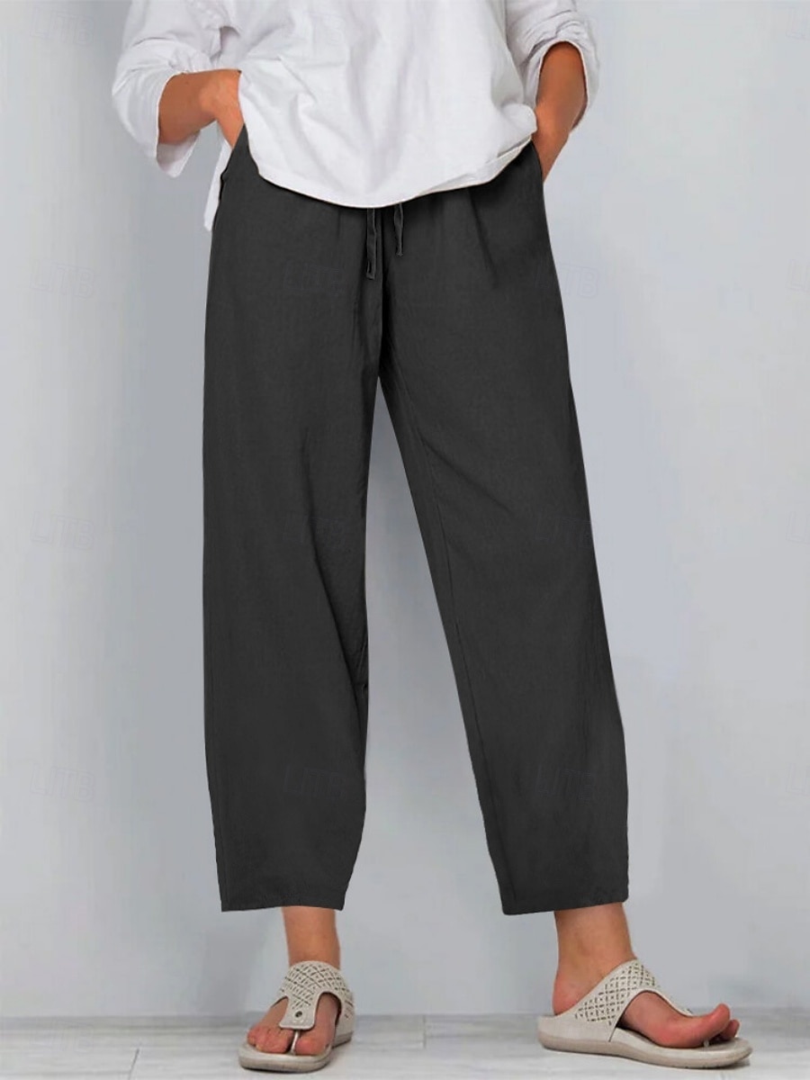 Per donna Pantaloni in cotone e lino Pantaloni Pantaloni casual Pantaloni Estivi Vacanza Moda Streetwear Lunghezza intera Vita Alta Semplice Tasca Elastico in vita Confortevole Inelastico Quotidiano del 2026 a $21.99 –P3