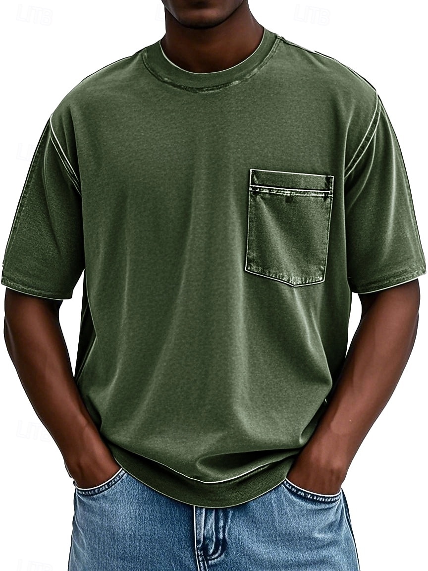 Herren T Shirt Hemd aus 100 % Baumwolle in Säurewaschung T-Shirt Kurzarm Rundhalsausschnitt Sommer Frühling Ganzjahres Einfarbig Einfach Vintage Streetwear Designer Tasche Stückgefärbt Gewaschen 2026 - $20.99 –P11