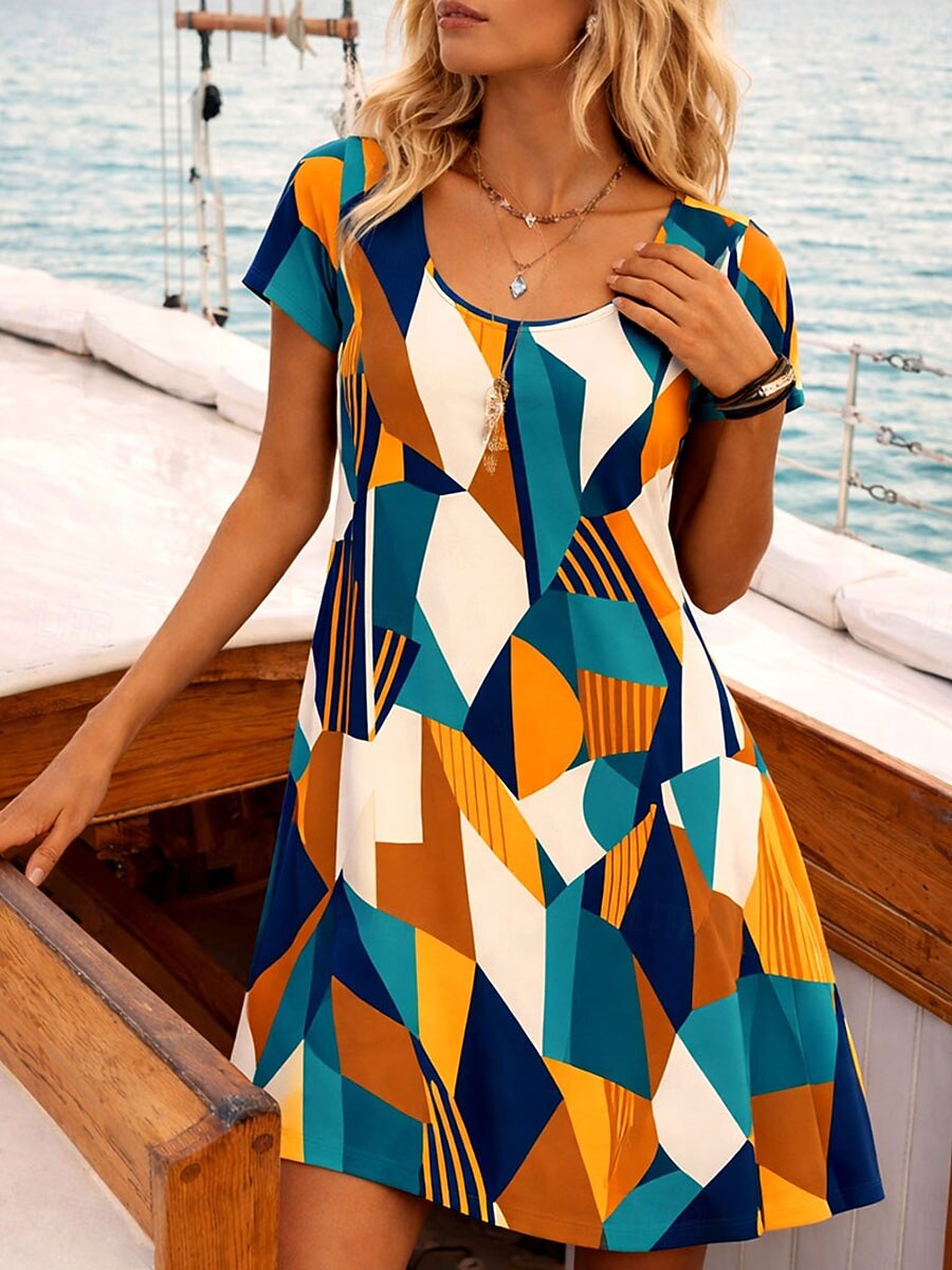 Mujer Mini vestido Vestido de verano Vestido estilo camiseta Vestido de una línea Vacaciones Casual Diario Playa Festivos Ajuste regular Graphic Geométrico Abstracto Manga Corta Cuello Barco Azul 2026 - $24.99 –P1