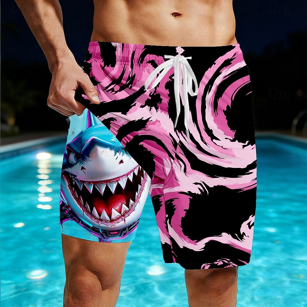 Homens Animal Geométrica Tubarão Shorts Forrados Shorts de Natação 2 em 1 Fatos de banho Calções de banho Cintura Média Havaiana férias na praia Bolsos laterais Com forro de compressão Cintura de 2026 por $22.99 –P3
