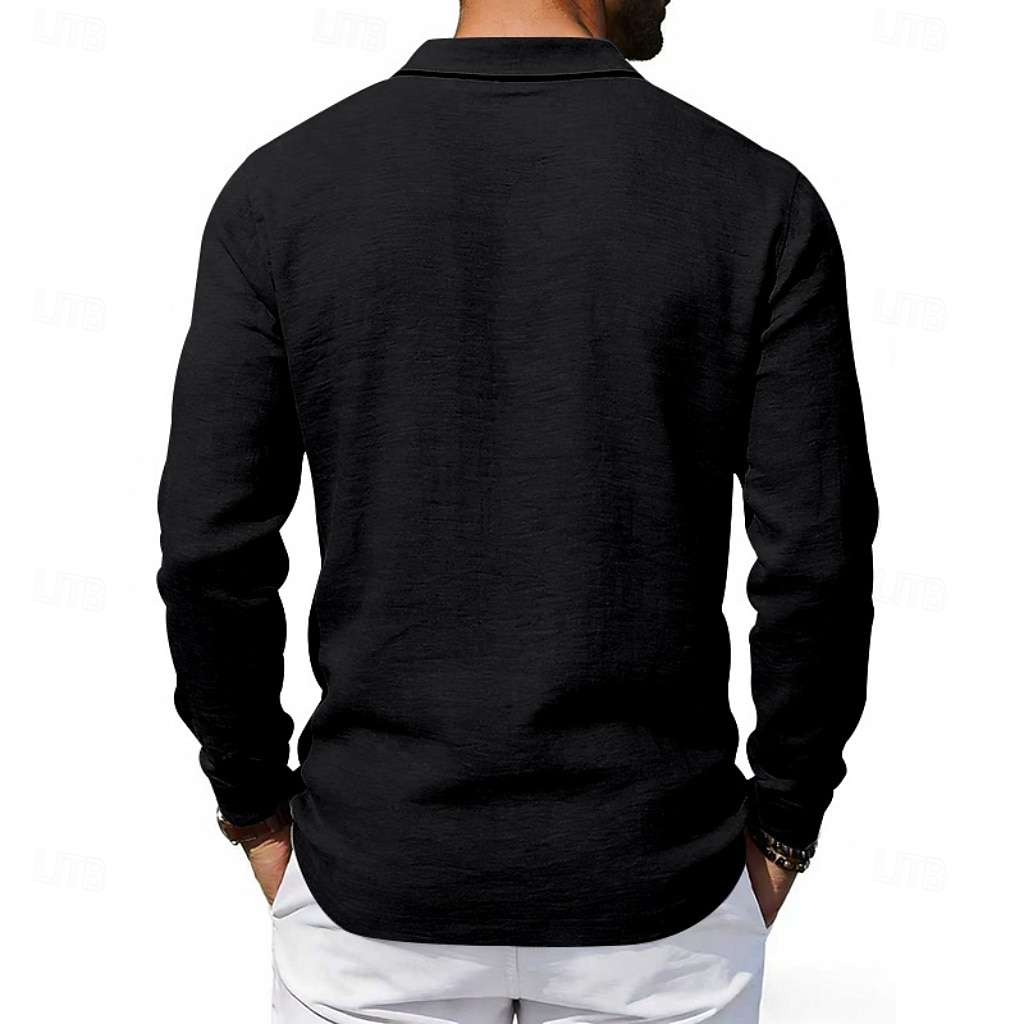 Men's Linen Shirt Polo Shirts Casual Street Lapel Long Sleeve Basic Modern Plain Buttons Spring Fall Regular Fit Black White Navy Blue Khaki Dark Grey Army Green Linen Shirt 2026 - $22.99 –P12