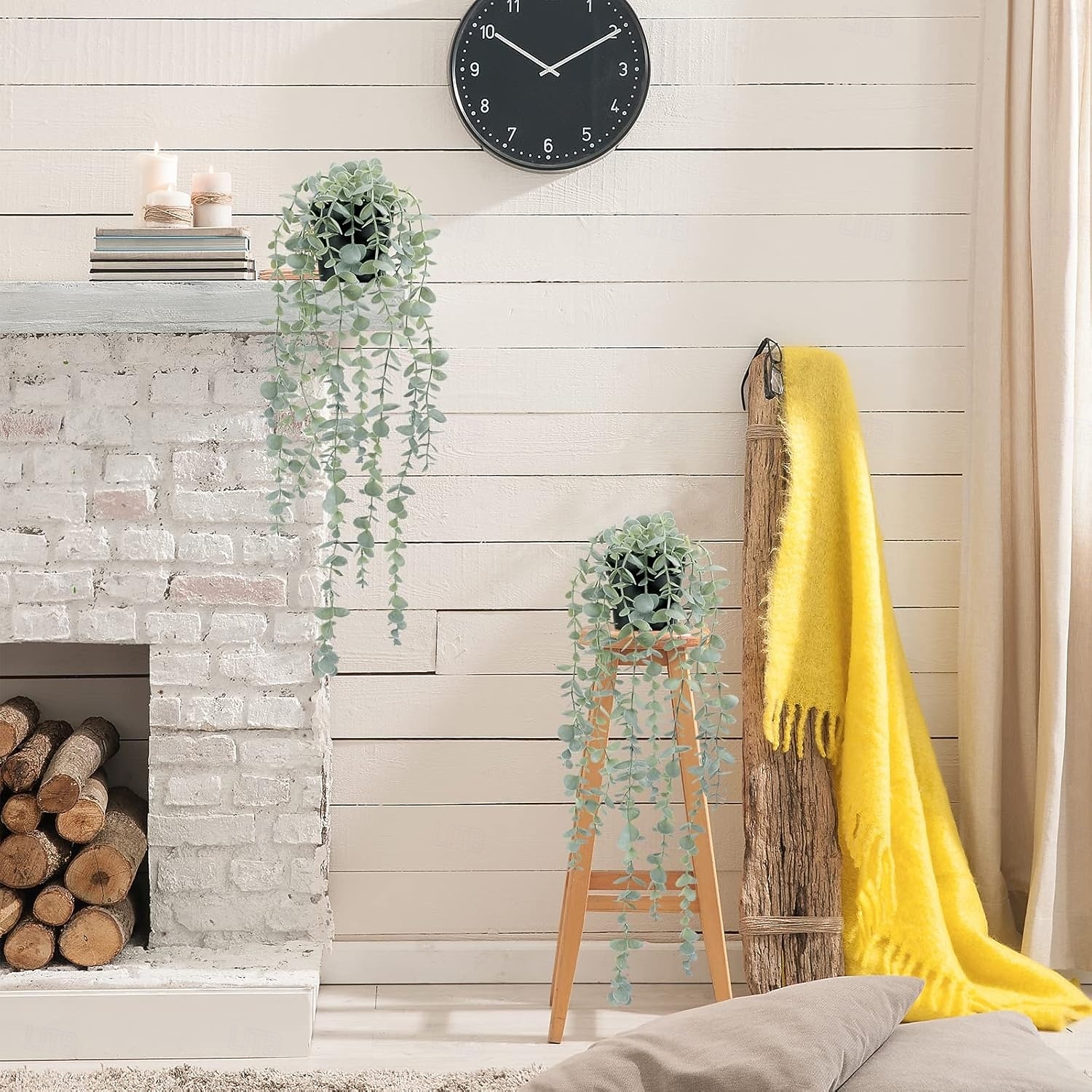 2 ks umělých rostlin eukalyptu, zavěšených na polici, umělých rostlin v květináči na zeď, ložnici, domov, terasu, vnitřní a venkovní dekorace, umělá zeleň, závěsná rostlina do koupelny, kuchyně, 2026 - $21.99 –P6