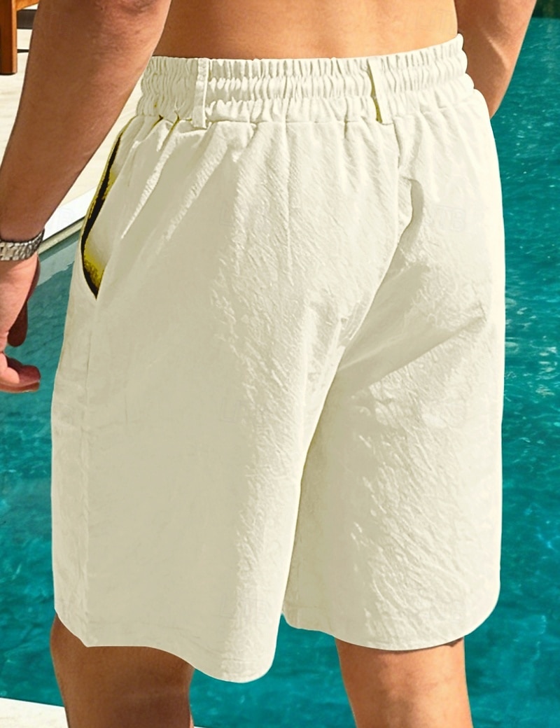 Men's Linen Shorts Summer Shorts Beach Shorts Drawstring Pocket Plain Comfort Breathable Knee Length Daily Outdoor Holiday Vacation Casual Black White Inelastic 2026 - $22.99 –P17