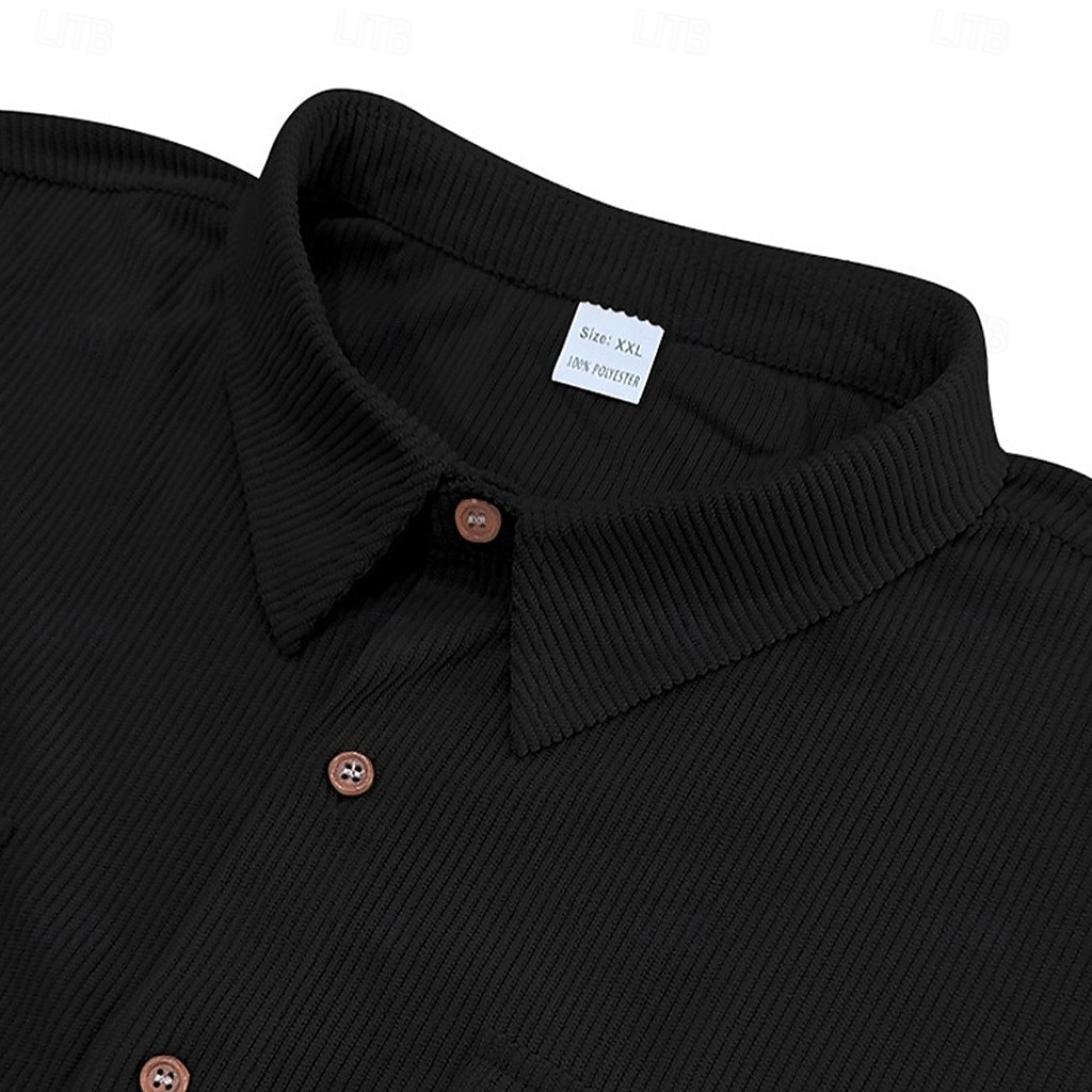 Men's Shirt Casual Shirt Corduroy Shirt Button Up Shirt Black White Yellow Navy Blue Brown Short Sleeve Solid Color Plain Textured Shirt Collar Casual Daily Front Pocket Clothing Apparel Elegant 2026 - $24.99 –P9