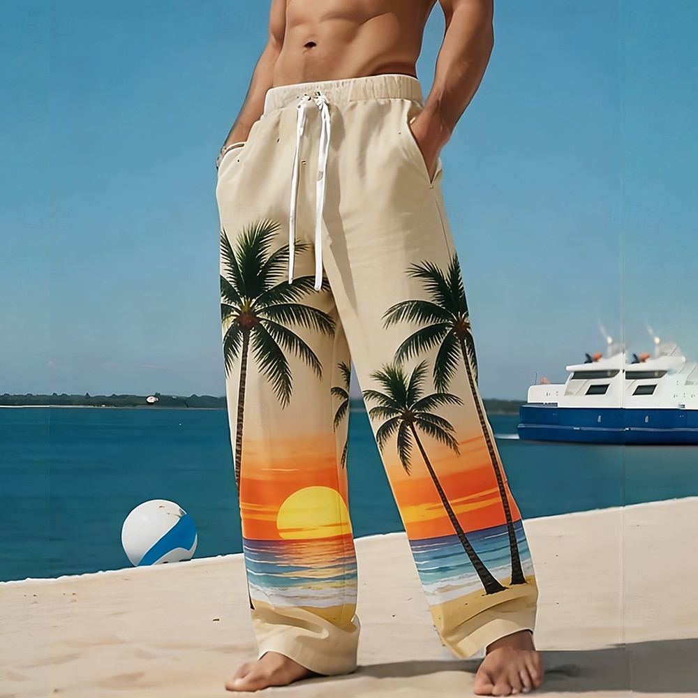 Voor heren Kokosnootboom Natuur & Landschappen Tropische planten Broek Vrijetijdsbroek Wijde broek Medium Taille Hawaii Buiten Vakantie Strand Kleding Elastische tailleband met trekkoord Linnen broek 2026 - $27.99 –P1