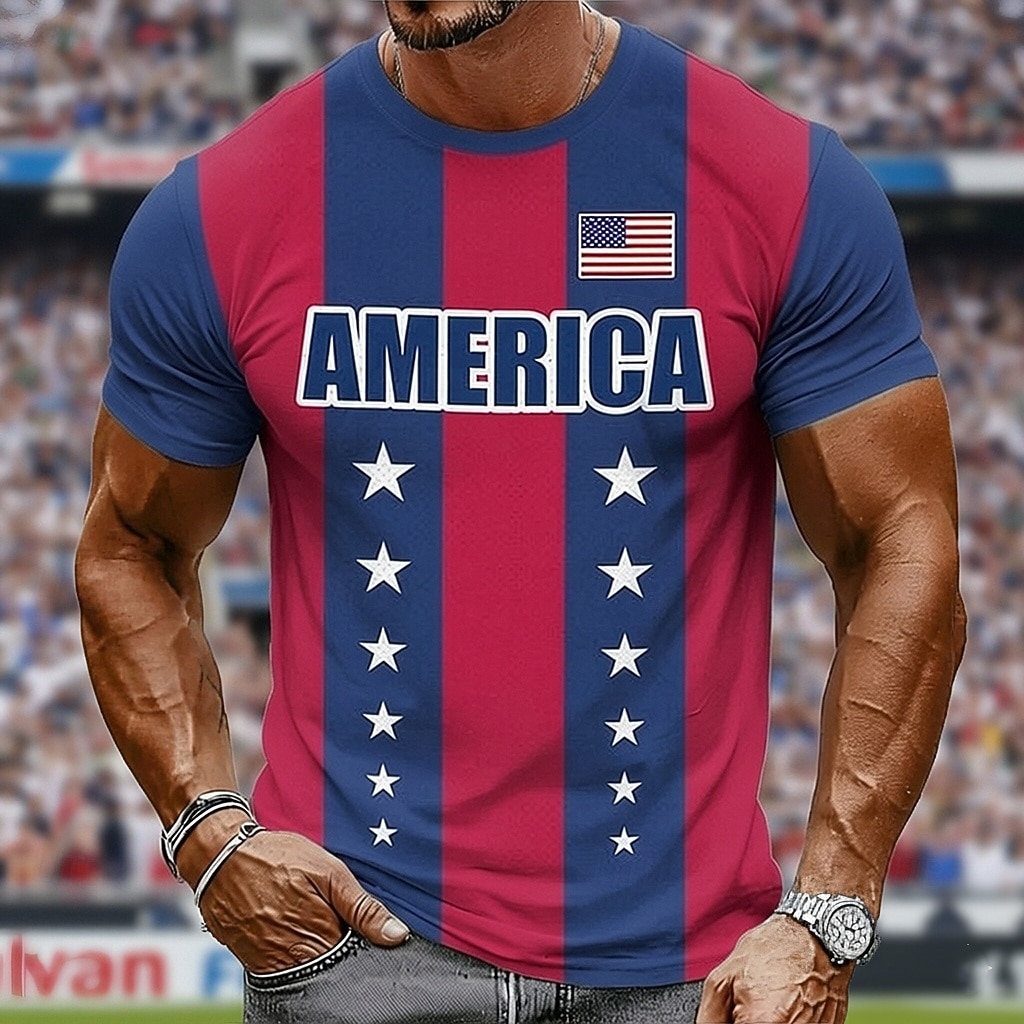 Soccer Cup 2026 Men's USA Flag Stars Stripes america Lettering National Team T-Shirt All Over Print Muscle Fit Game Day Fan Wear Designer Clothing Apparel S M L XL XXL XXXL 2026 - $21.99 –P2