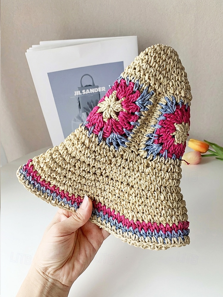 Gewebter Damen-Sonnenhut im Boho-Stil, mehrfarbig, faltbar, perfekt für Strand- und Resorturlaube sowie als lässiger Alltagsbegleiter 2026 - $14.99 –P12
