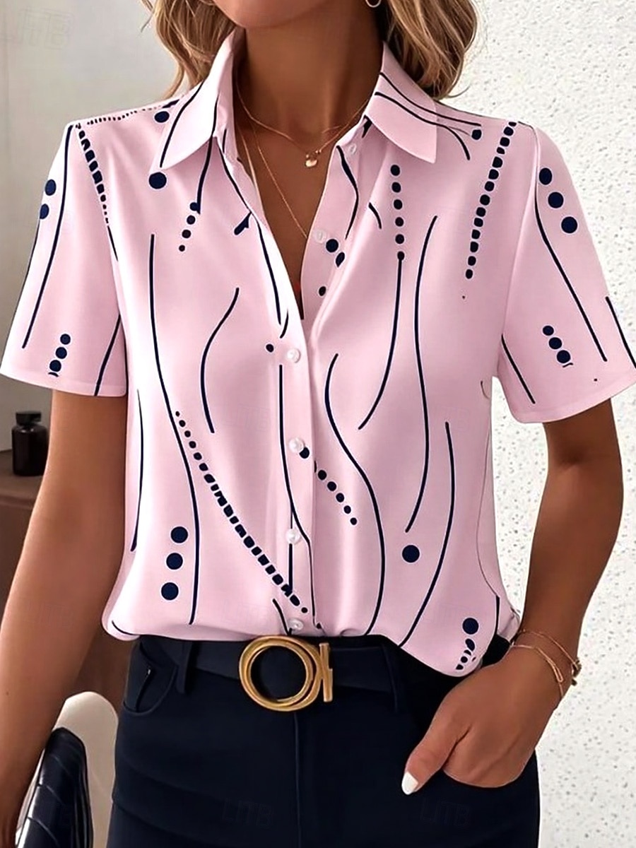 Chemise Femme À Manches Longues Blouse Boutonnée Graphique Géométrique Quotidienne Décontractée Chemisier À Manches Courtes Col Regular Tops Quotidien Blanc Été Printemps de 2026 ? $29.89 –P6