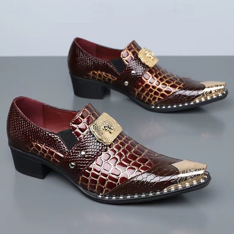 Men's Dark Brown Faux Leather Monk Strap Shoes – Croc Embossed Dress Shoes, Business, Wedding & Formal Wear 2026 - $79.99 –P5