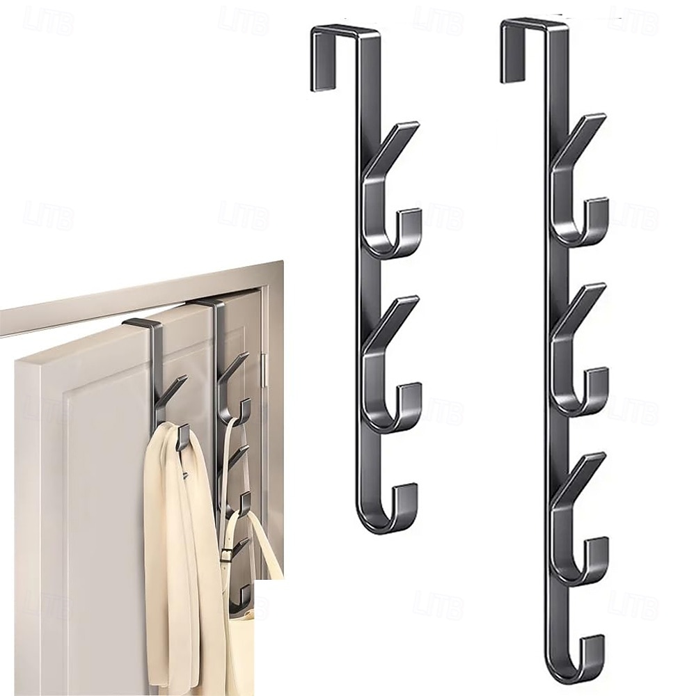 Conjunto de 2 ganchos para porta, ideais para organizar e otimizar o espaço em banheiros e apartamentos. Feitos em aço carbono, não precisam de furos. Perfeitos para pendurar toalhas, roupas e chapéus de 2026 por $12.49 –P1