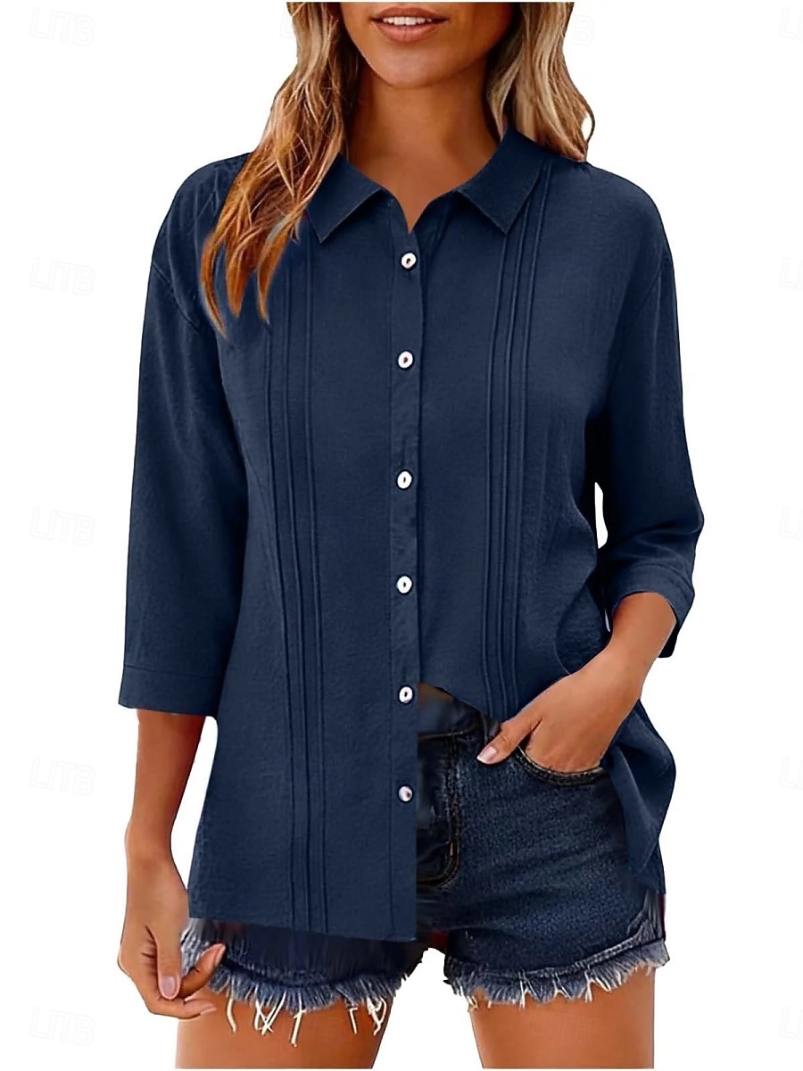 Per donna Camicia Blusa Camicia di cotone Arricciato Bottoni Tinta unica Elegante Classico Moderno Manica Lunga Colletto a Camicia Top Regolari Quotidiano Ferie Uscire Nero Bianco Giallo Rosa Vino del 2026 a $27.99 –P14