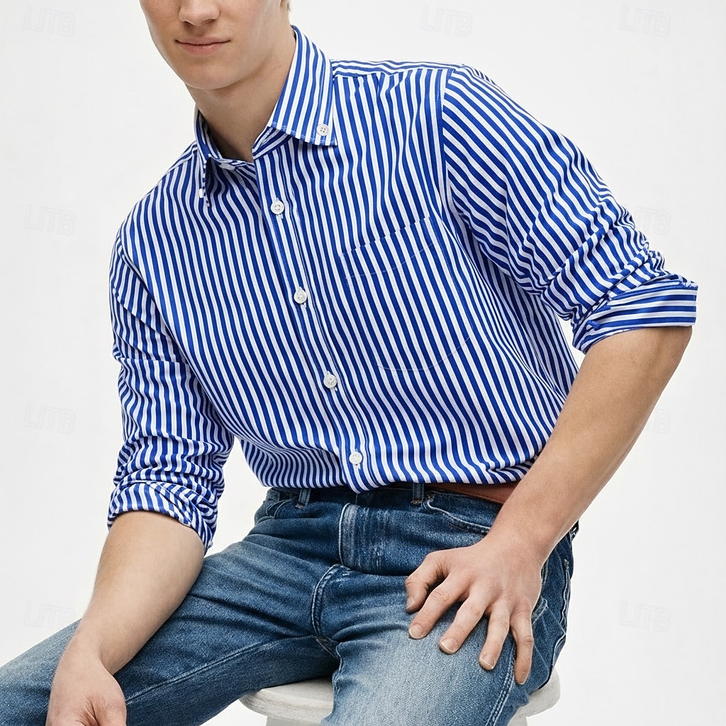Per uomo Camicia Camicia elegante Camicia button-down Strisce verticali Casuale Quotidiano Blu marino Manica Lunga Collo ripiegato Tutte le stagioni Abbigliamento Patchwork del 2026 a $20.99 –P6