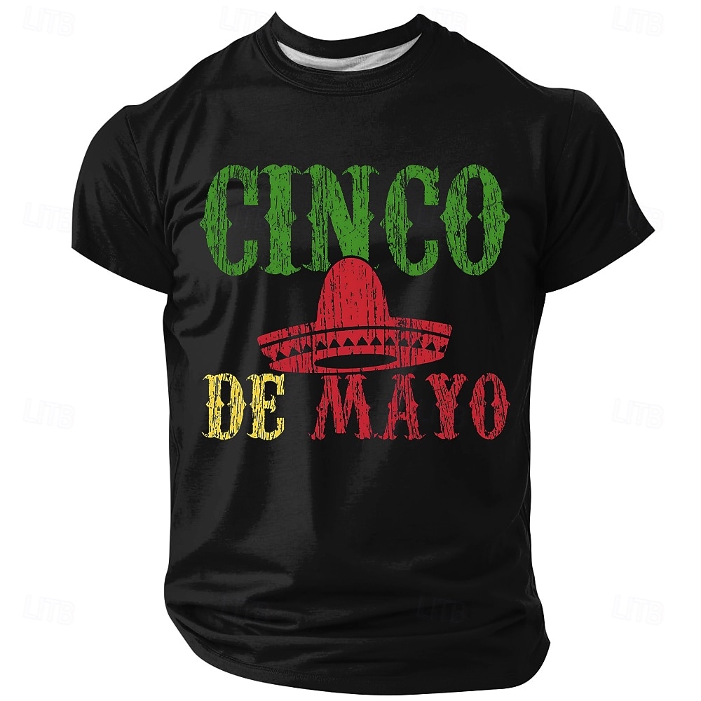 Camiseta de hombre para el Cinco de Mayo con estampado de chiles y motivos mexicanos. Manga corta, cuello redondo, estilo casual. Ideal para celebraciones. Tallas: S, M, L, XL, XXL y XXXL. 2026 - $21.99 –P4