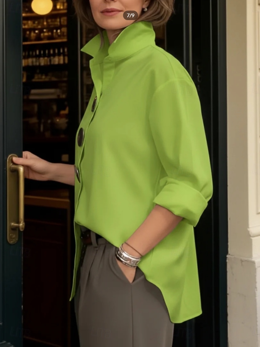 Women's Blouse Buttons Solid Color Elegant Stylish Casual Long Sleeve Lapel Regular Tops Daily Blue Black White Pink Wine Spring Fall 2026 - $22.99 –P6