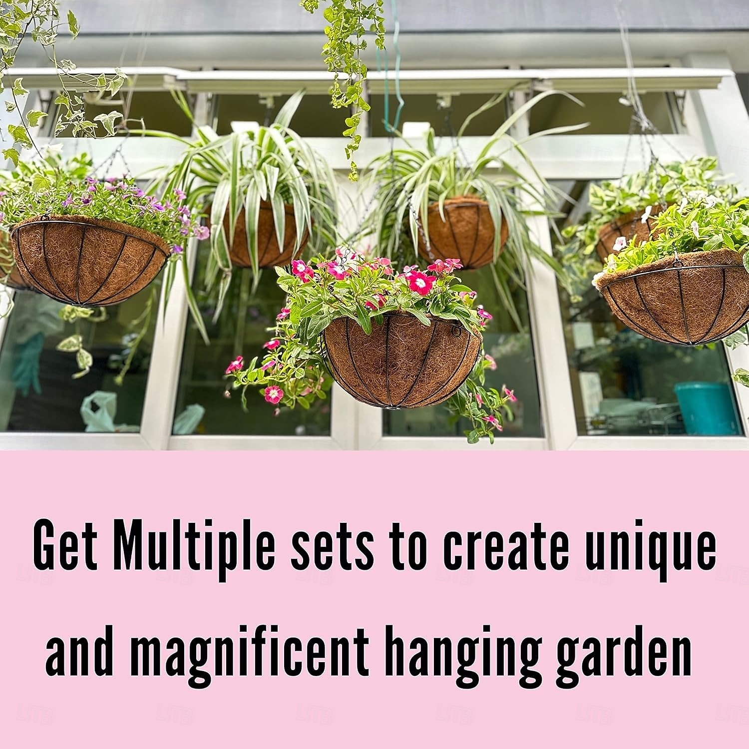 Jardinières suspendues pour plantes d'extérieur (lot de 2, 30 cm), paniers suspendus avec doublure en fibre de coco, supports de plantes ronds en fil de fer, crochets et chaînes pour terrasse, porche, de 2026 ? $25.99 –P8