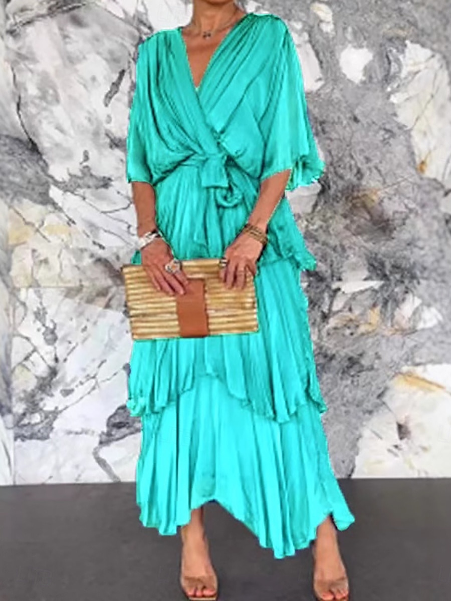 casual chiffon midi dress chiffon dress, Wrap dress, Summer midi chiffon dress, Womens dress, Long chiffon dress, Short sleeves dress, Custom dress, Xiaolizi 6111