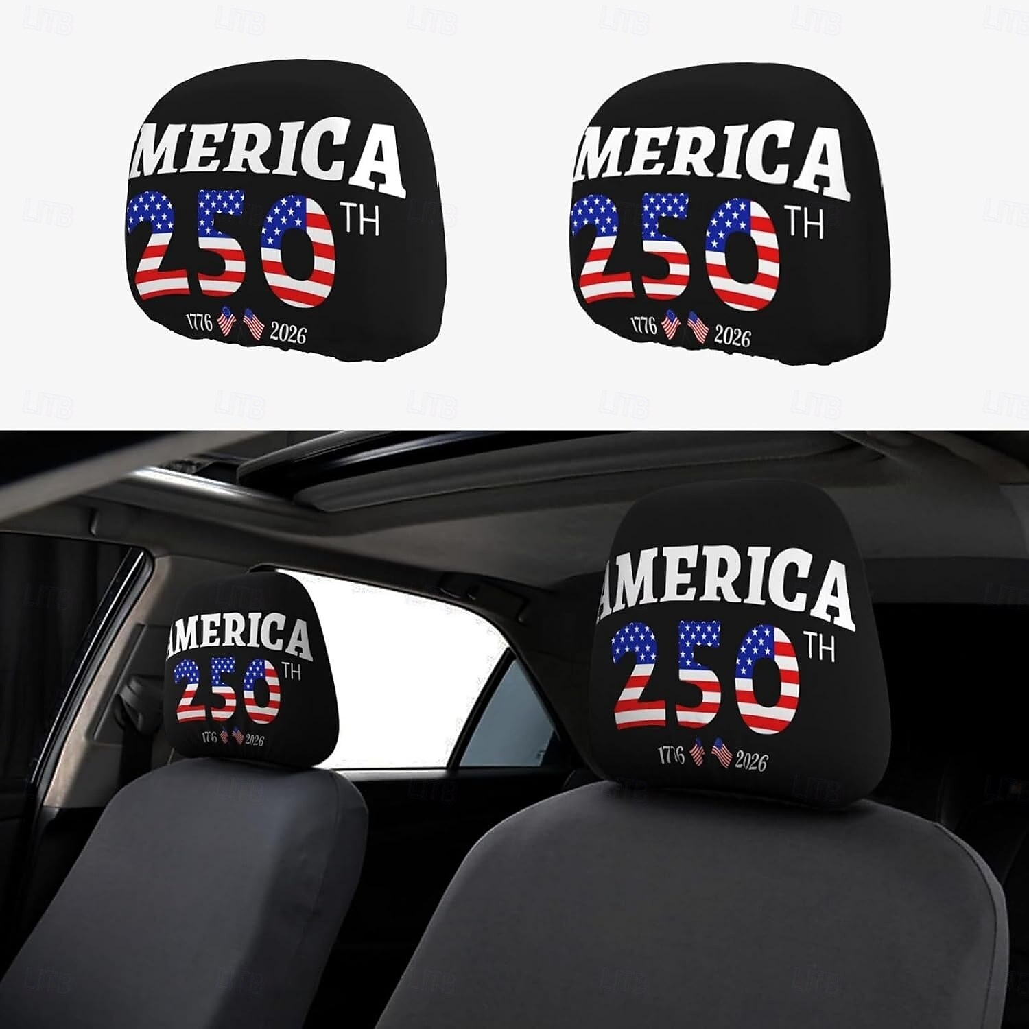 Funda para reposacabezas de coche conmemorativa del 250 aniversario, 2 unidades, conmemorativa de la Independencia de Estados Unidos (1776-2026), soporte espinal resistente para conducción de larga distancia, ajuste universal para coches, camiones y SUV. 2026 - $11.99 –P1